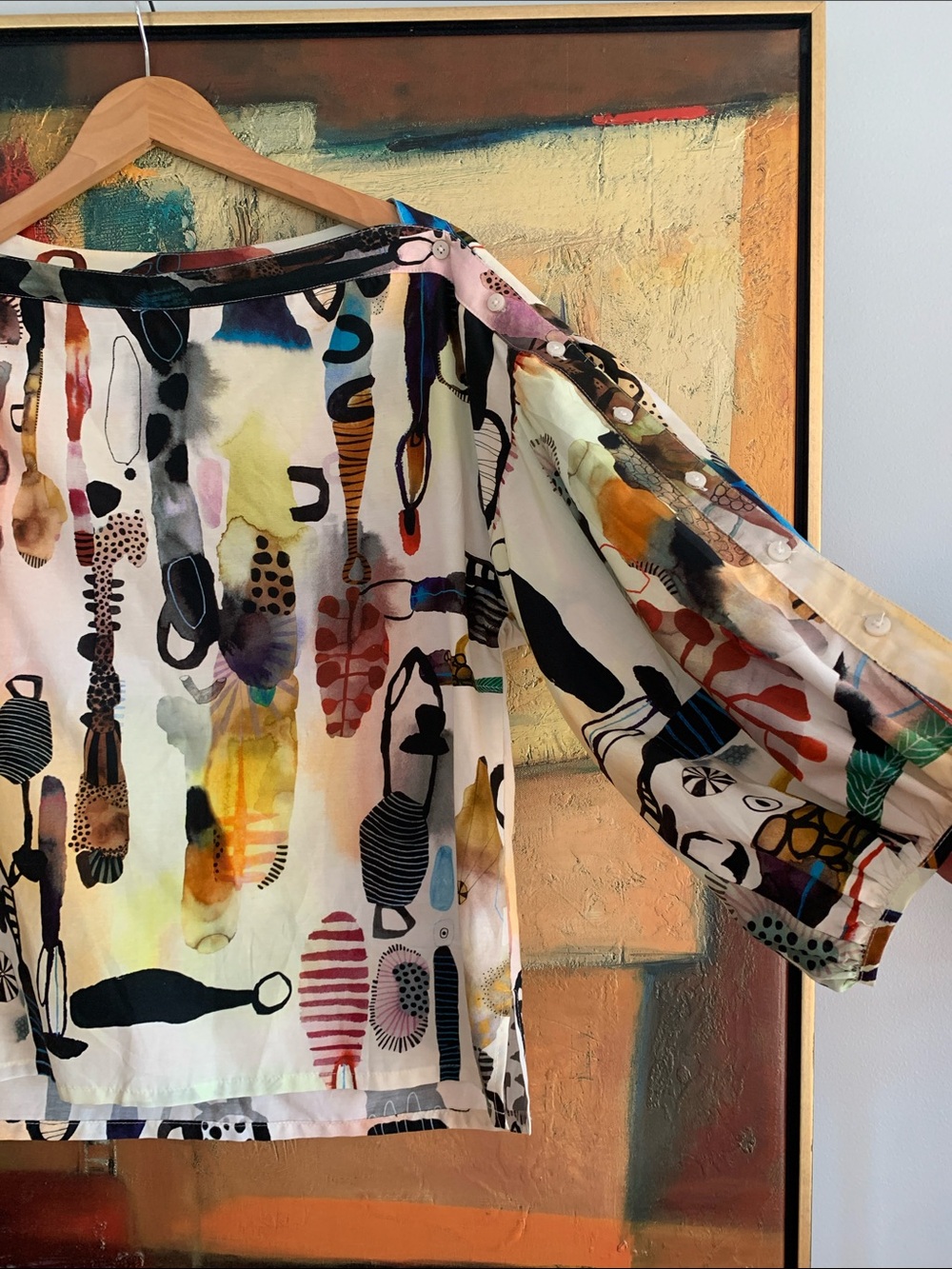 Rachel Comey “Whisk” Abstract Silk/Cotton Watercolour Blouse, Sz M-L - Picture 6 of 13